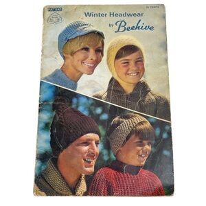 Vintage 70s Patons Beehive Winter Headwear Knit Crochet Pattern Book